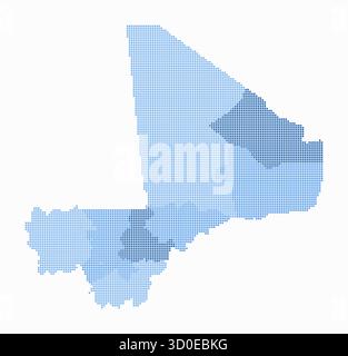 Mali dotted map. Digital style map of the country on white background. Mali shape with square dots. Colored dots style. Small size squares. Stock Vector