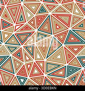 Abstract background with mosaic triangle shapes. Multiple repeated inner triangles. Large triangle size. Multicolored style. Seamless pattern. Stock Vector