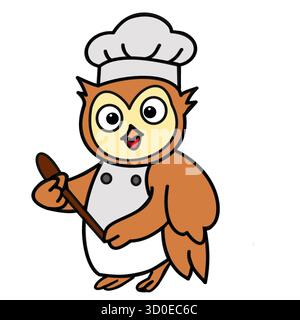 chef owl cooking character restaurant cook chef poster clipart funny icon hotel owl with spatula in hand Stock Vector