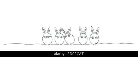 Cute Bunnies with Glasses in One Line Style Stock Vector