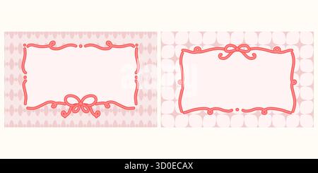 Whimsical coquette vintage frames with ribbons and hearts drawn in elegant hand sketch style. Decorative border set for wedding card invitation or Stock Vector