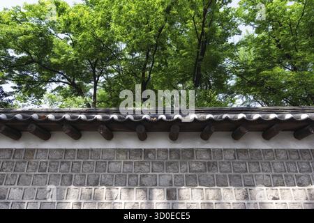 Stone wall of deoksugung palace doldam gil road walkway in seoul, south korea Stock Photo
