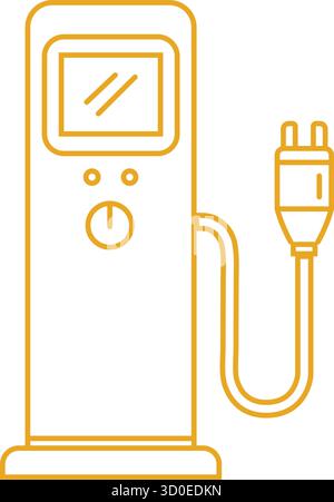 A vertical charger features a display dial and a tethered plug for recharging battery powered cars Stock Vector