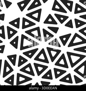 A seamless geometric vector illustration featuring a pattern of black, rounded, outlined triangular cells of varying sizes on a white background. Stock Vector