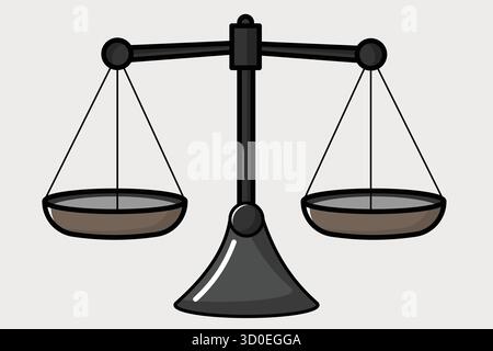 Flat illustration of a balance scale, representing law, equality, and justice. Perfect for creative educational materials, posters, or design projects Stock Vector