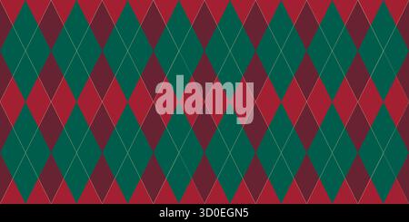 Christmas seamless pattern with red diamonds on green background. Cozy, atmospheric blanket. Traditional holiday home print, vector graphics Stock Vector