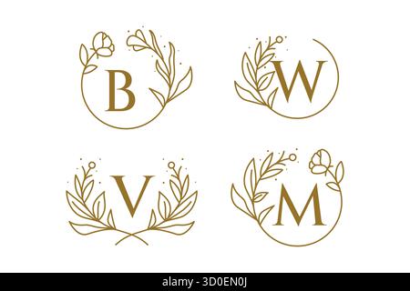 Ornate Decoration Plants and Floral Logo Abstract Linear Style Stock Vector
