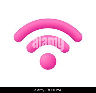 Pink Wi-Fi signal. Wireless internet, network connection and communication technology concept. 3d vector icon. Cartoon minimal style. Stock Vector