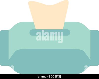 A teal dispenser holds moist wipes with a single sheet pulled through the top ready for quick diaper changes Stock Vector