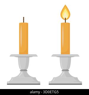 Lit and unlit candles in silver holders isolated on white Stock Vector