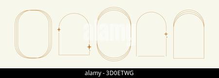 Elegant minimalist frame set with geometric line shapes and star icons for modern design projects, invitations, branding, posters and digital template Stock Vector