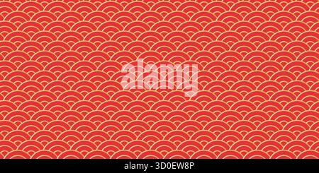 A traditional Chinese pattern with arching red waves, ideal for backgrounds, fabrics, or decorative elements. Stock Vector