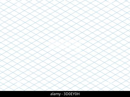 Isometric grid blue line guide pattern. Notebook sheet blank. 3d perspective paper background. Typography sample for making notebook production for Stock Vector