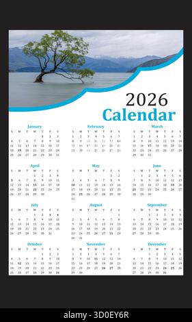 2026 calendar design vector file,2026 year calendar design Stock Vector