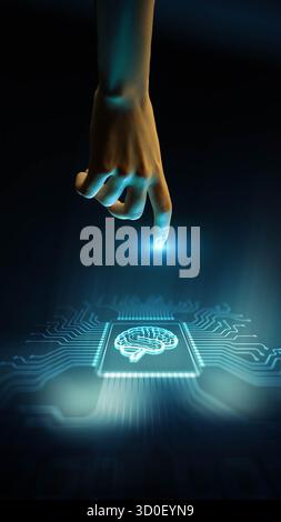 AI Brain Artificial Intelligence for Cognitive Computing and Advanced Neural Networks Technology Concept Illustrated on Processor. Stock Photo