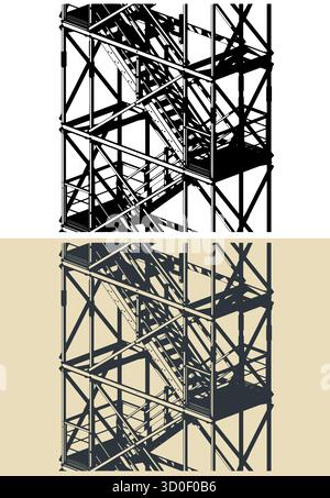 Industrial metal staircase isometric stylized vector illustrations Stock Vector