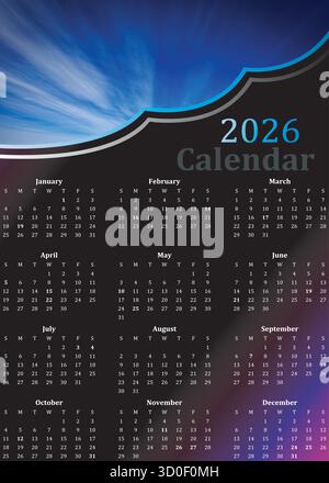 2026 calendar design vector file,2026 year calendar design Stock Vector