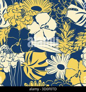 vectors abstract tropical leaf pattern, hand drawn illustration seamless, stylized flower and leaves, backgrounds, wallpapers, fabrics, textiles Stock Vector