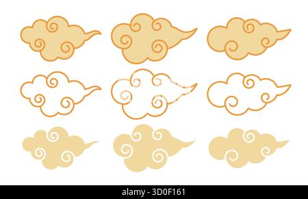 A set of Chinese style clouds with swirling patterns, ideal for use in traditional or oriental designs. Stock Vector