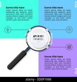 Infographic template with icons and 3 options or steps. Magnifying glass. Can be used for workflow layout, diagram, banner, webdesign. Vector illustra Stock Vector