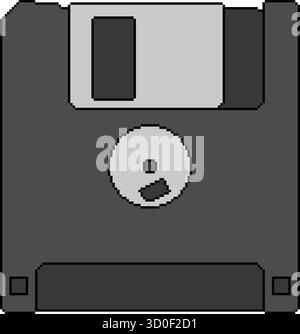Pixel art floppy disk icon. Diskette magnetic data storage vector illustration. Stock Vector
