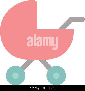 A contemporary pram with soft curves small wheels and an angled push handle drawn in friendly colors Stock Vector