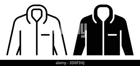 Set of black and white jacket icons showcasing simple and modern designs. Ideal for fashion projects, marketing materials, and creative artwork. Stock Vector