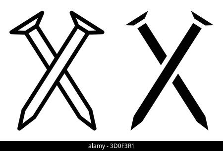 Two crossed nails icons in contrasting styles, perfect for construction or DIY themes. This graphic set captures simplicity and functionality for vari Stock Vector