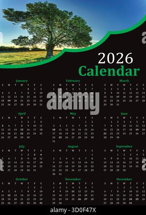 2026 calendar design vector file,2026 year calendar design Stock Vector