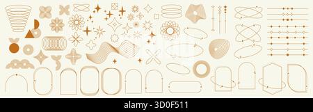 Simple decorative frame element with star icon in clean linear style, perfect for templates, invitations and minimal layouts. Stock Vector