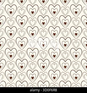 Sweet understated background. Seamless pattern of small brown hearts. Lots of tiny brown hearts on delicate beige background. A romantic delicate holi Stock Vector