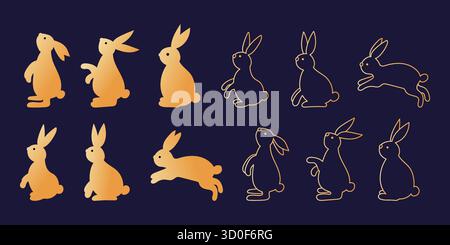 A playful set of rabbits in various poses, perfect for cute and minimalistic designs. Stock Vector