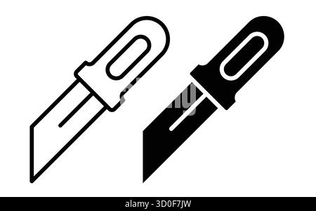 Explore this elegant black and white line art depicting two distinctive crafting knives, showcasing sharp blades and functional designs for creative p Stock Vector