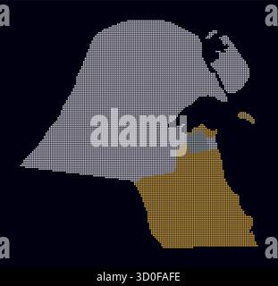 Kuwait dotted map. Digital style map of the country on a dark background. Kuwait shape with square dots. Colored dots style. Small size squares. Stock Vector