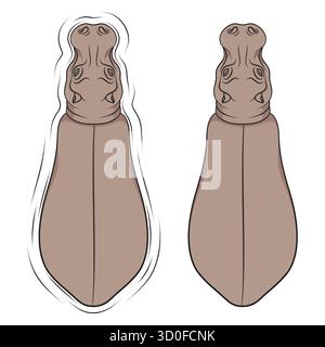 Set of color illustrations with hippopotamus. Isolated vector objects on white background. Stock Vector