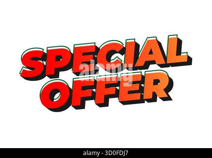 Bold text graphic featuring the words special offer in a vibrant color scheme with a 3D effect Stock Vector