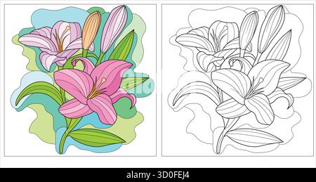 lily flower coloring page book illustration with decorative line art ...