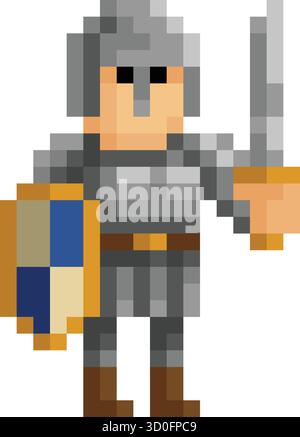 Knight Fantasy Pixel Art Game Cartoon Character Stock Vector