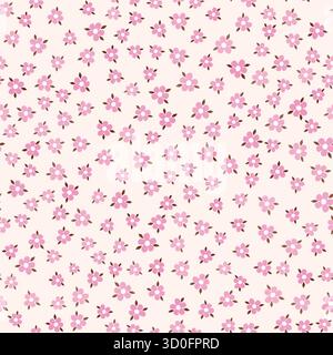 Sweet understated floral background. Seamless pattern of small pink flowers. Lots of tiny pink flowers on delicate pink background. A romantic delicat Stock Vector