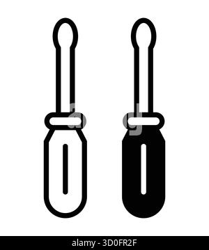 Simple illustration of a screwdriver in black and white, ideal for showcasing tools and hardware concepts. Perfect for DIY and repair projects. Stock Vector