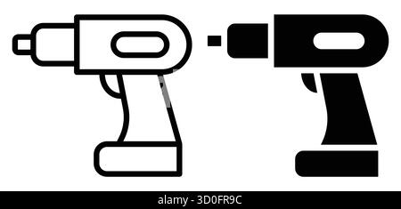 This image features a vector illustration of two drill designs in black and white outline style, perfect for construction, tools, and DIY projects. Stock Vector