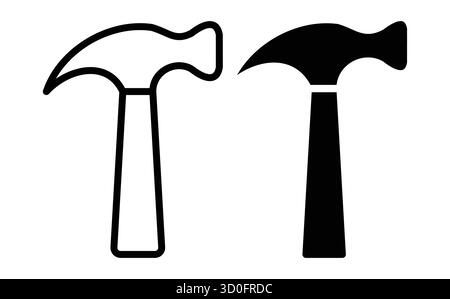 Two distinct hammer illustrations shown in black and white, ideal for graphic design projects, presentations, or artwork. Perfect for tool-related the Stock Vector