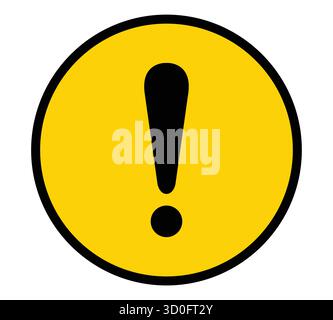 A bright yellow warning symbol featuring an exclamation mark within a black circle. This graphic conveys caution and alerts viewers effectively. Stock Vector