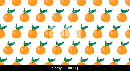 A seamless pattern featuring bright oranges with green leaves on a white background, perfect for fresh designs. Stock Vector