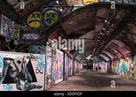 London’s Leake Street Art and Graffiti tunnel, under Waterloo train