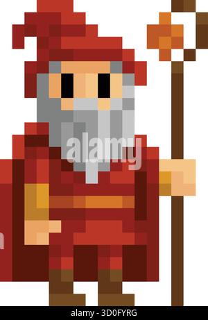 Wizard Fantasy Pixel Art Game Cartoon Character Stock Vector
