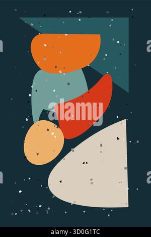 A striking stock vector illustration wall art featuring vibrant geometric shapes on a textured dark teal background. The design includes an orange sem Stock Vector