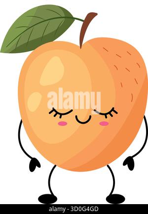 An adorable peach character featuring a cheerful smiling face and a cute leaf on top, perfect for fun designs Stock Vector
