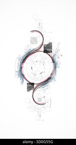 Abstract background. Scientific and technological concept with the use of technical elements formed in the shape of a circle. Line art. Vector Stock Vector
