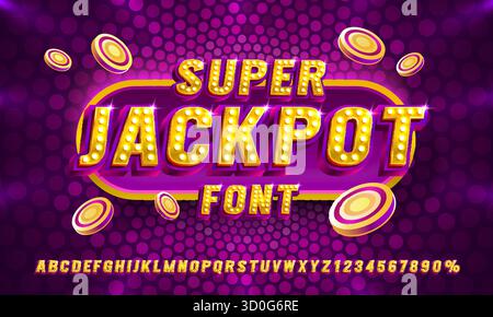 Super Jackpot Glowing Font Effect with Casino Chips. Perfect for gaming, entertainment, and retro designs. Vector illustration Stock Vector